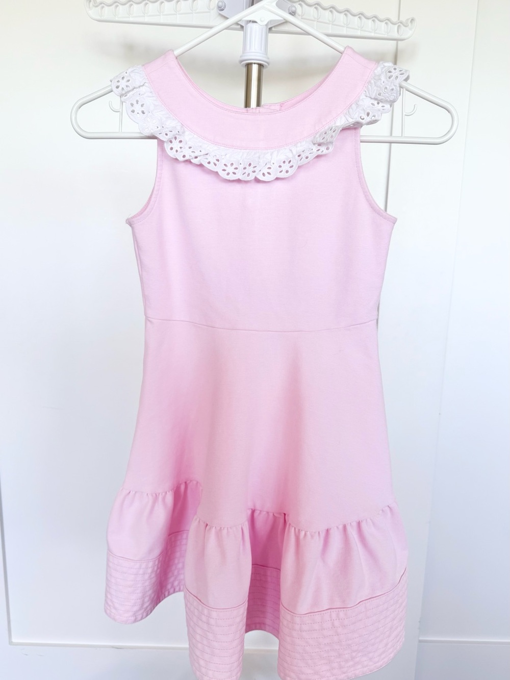 👗 Janie and Jack Pink Sleeveless Dress with White Eyelet Collar